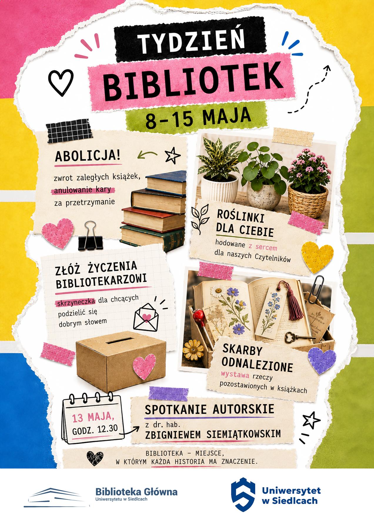 Plakat na Tydzień Bibliotek - treść plakatu w artykule poniżej.