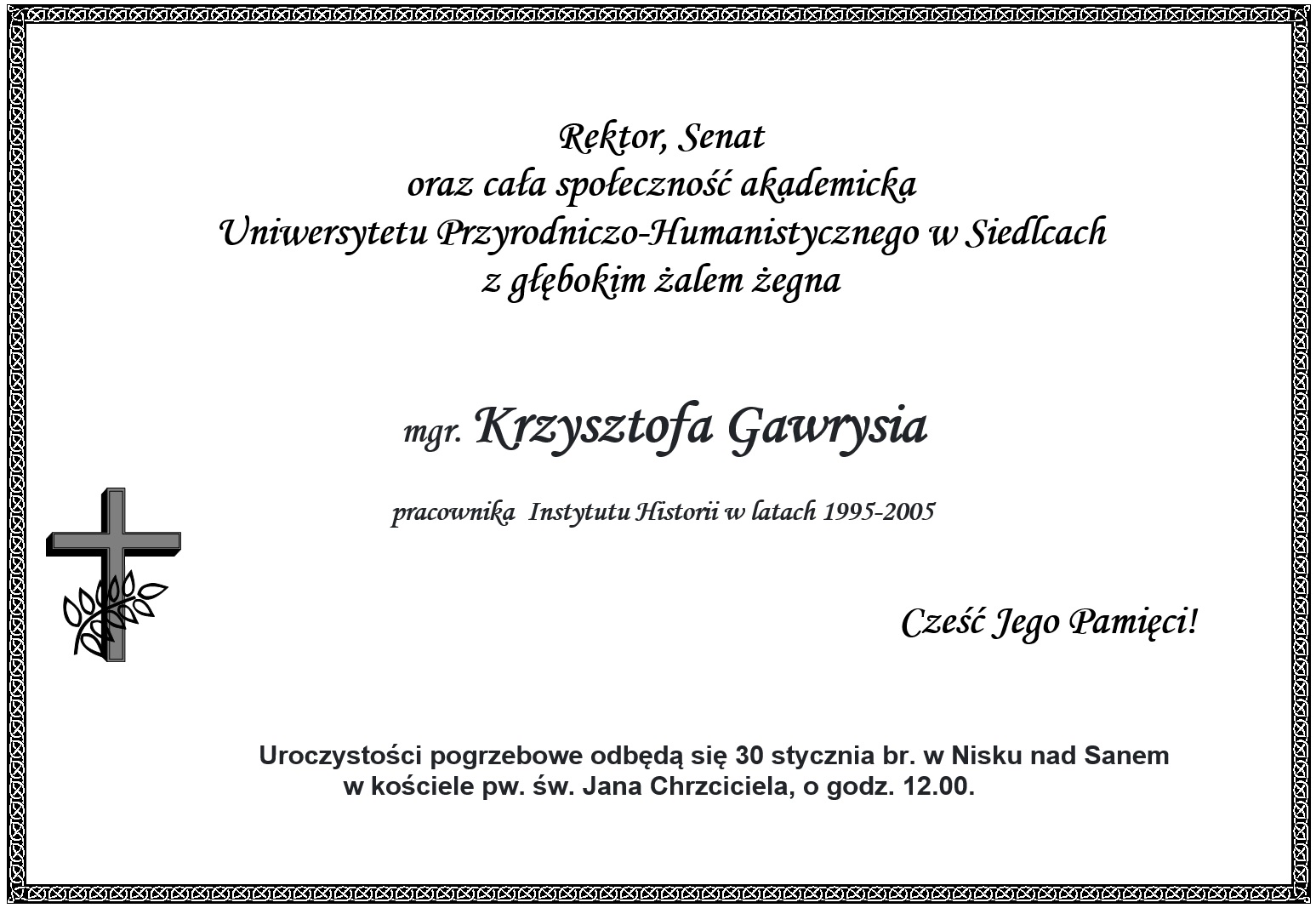 Nekrolog Krzysztofa Gawrysia
