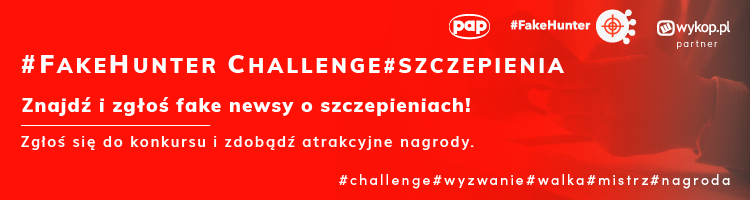 zdjęcie przedstawia baner promujący konkurs Fake Hunter Challenge Szczepienia