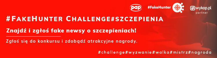 zdjęcie przedstawia baner promujący konkurs Fake Hunter Challenge Szczepienia 