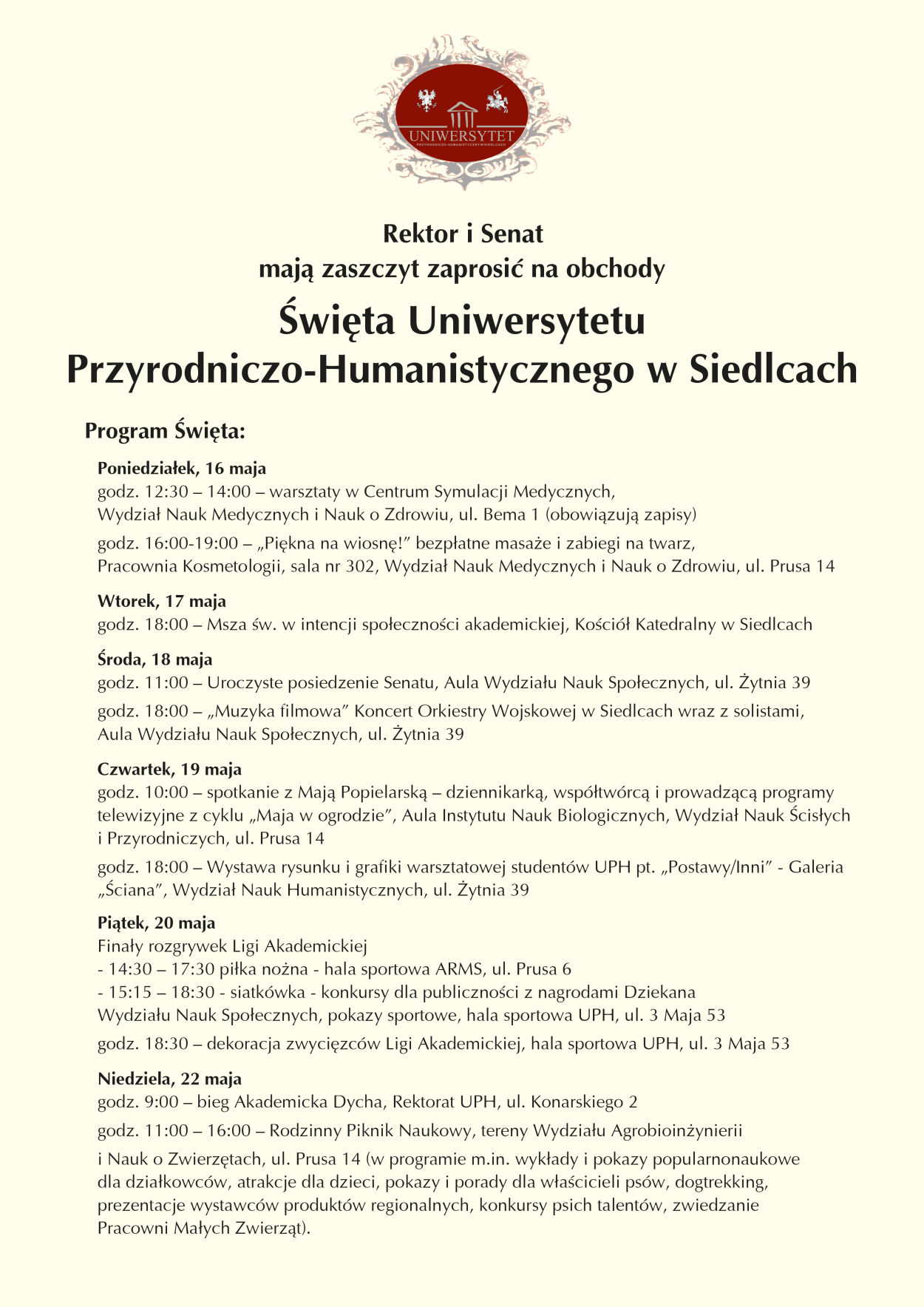 Święto Uniwersytetu Przyrodniczo-Humanistycznego w Siedlcach, plakat