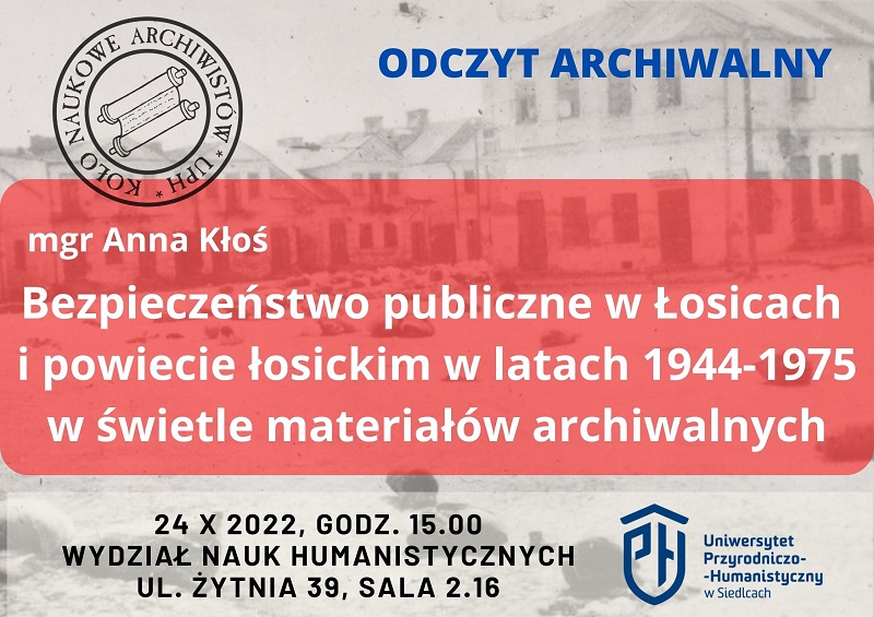 Plakat z tytulem odczytu Klos