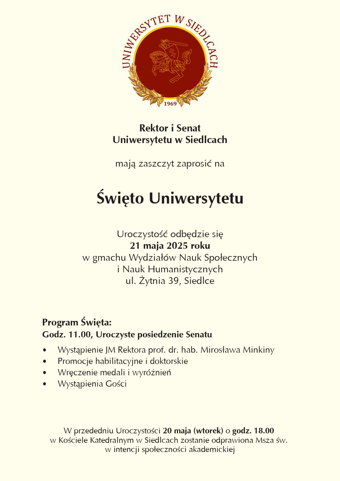 Zaproszenie na Święto Uniwersytetu - tekst z plakatu poniżej.