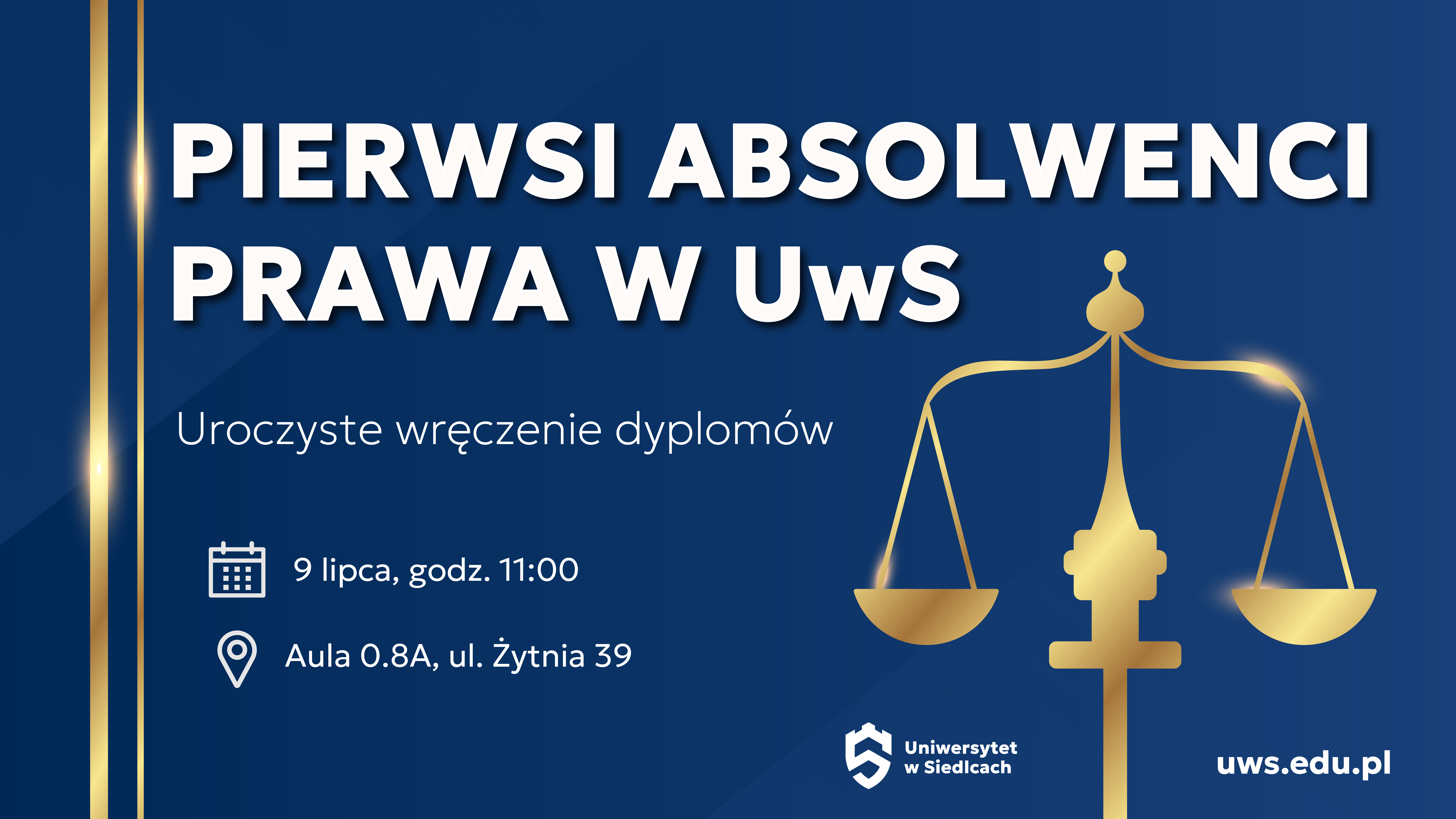 Plakat zapraszający na Uroczyste wręczenie dyplomów. Informacje z plakatu znajdują się poniżej w tekście pod plakatem.