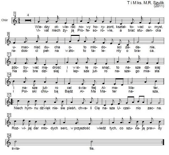 zdjęcie przedstawia zapis nut hymnu UwS